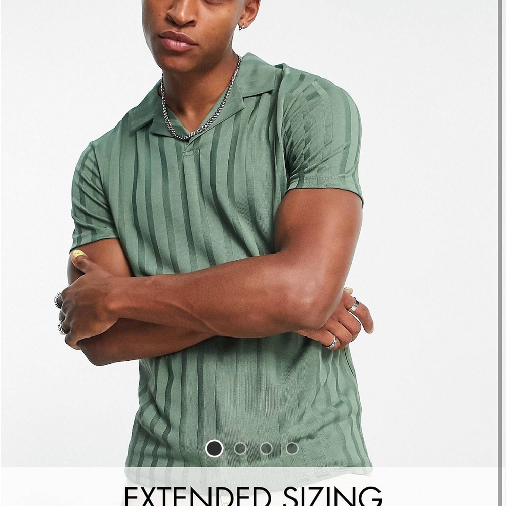 ASOS Design revere polo shirt in green rib. Only tried on once.